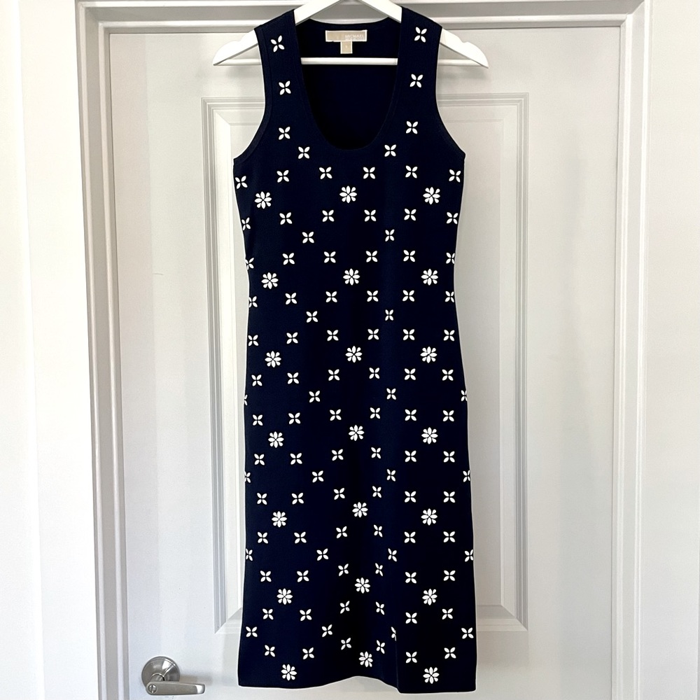 Michael Kors Navy Blue Sleeveless Dress with floral print. Size S